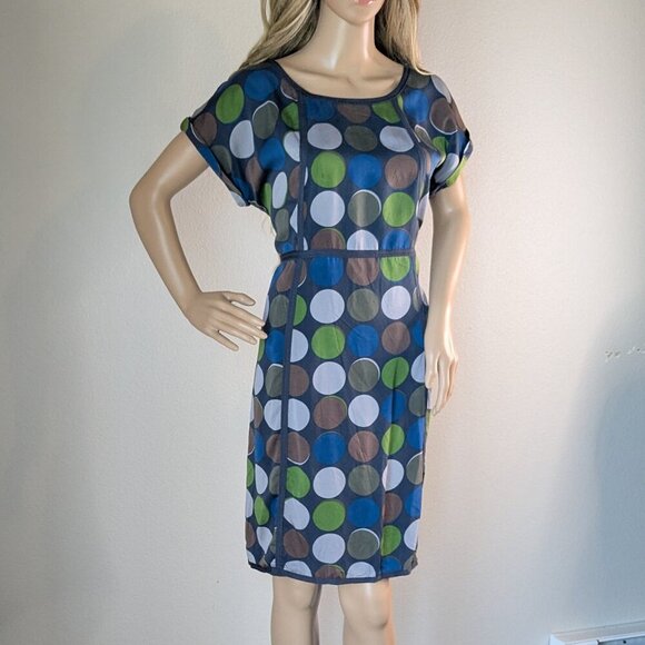 BODEN Silk Notting Hill Polka Dot Dress Sheath Lined Knee Length Women's Sz 12R - Picture 1 of 16